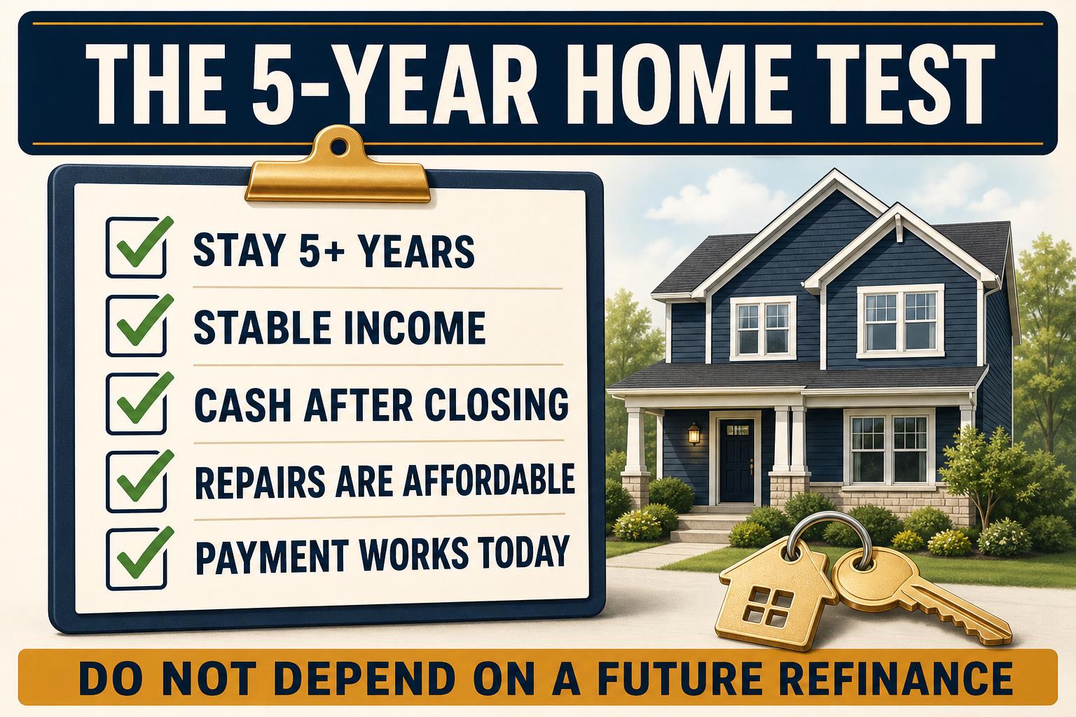 Five-year home buying checklist covering stability, savings, repairs and an affordable payment today