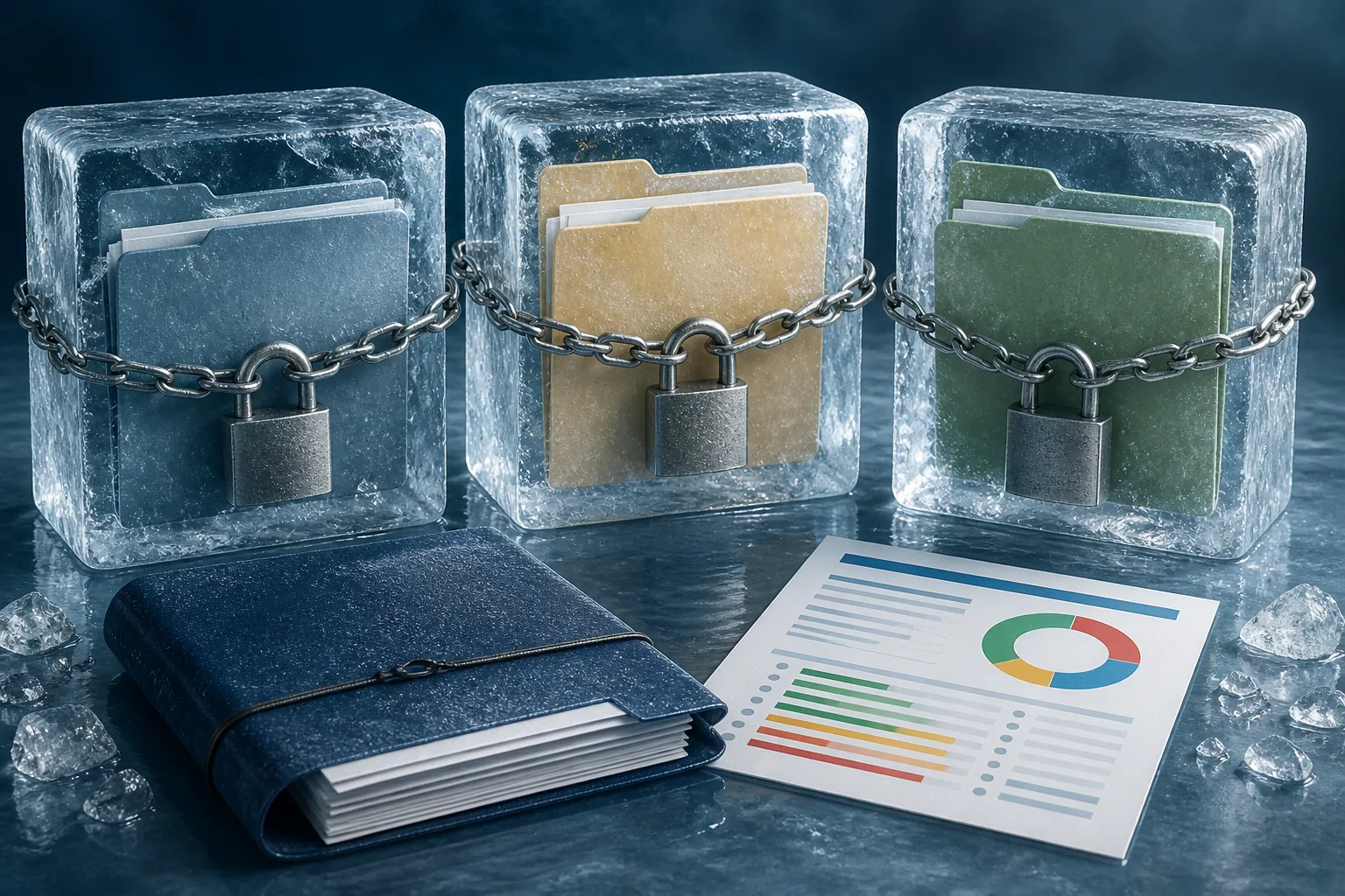 Frozen credit files protected by locks during an identity theft recovery