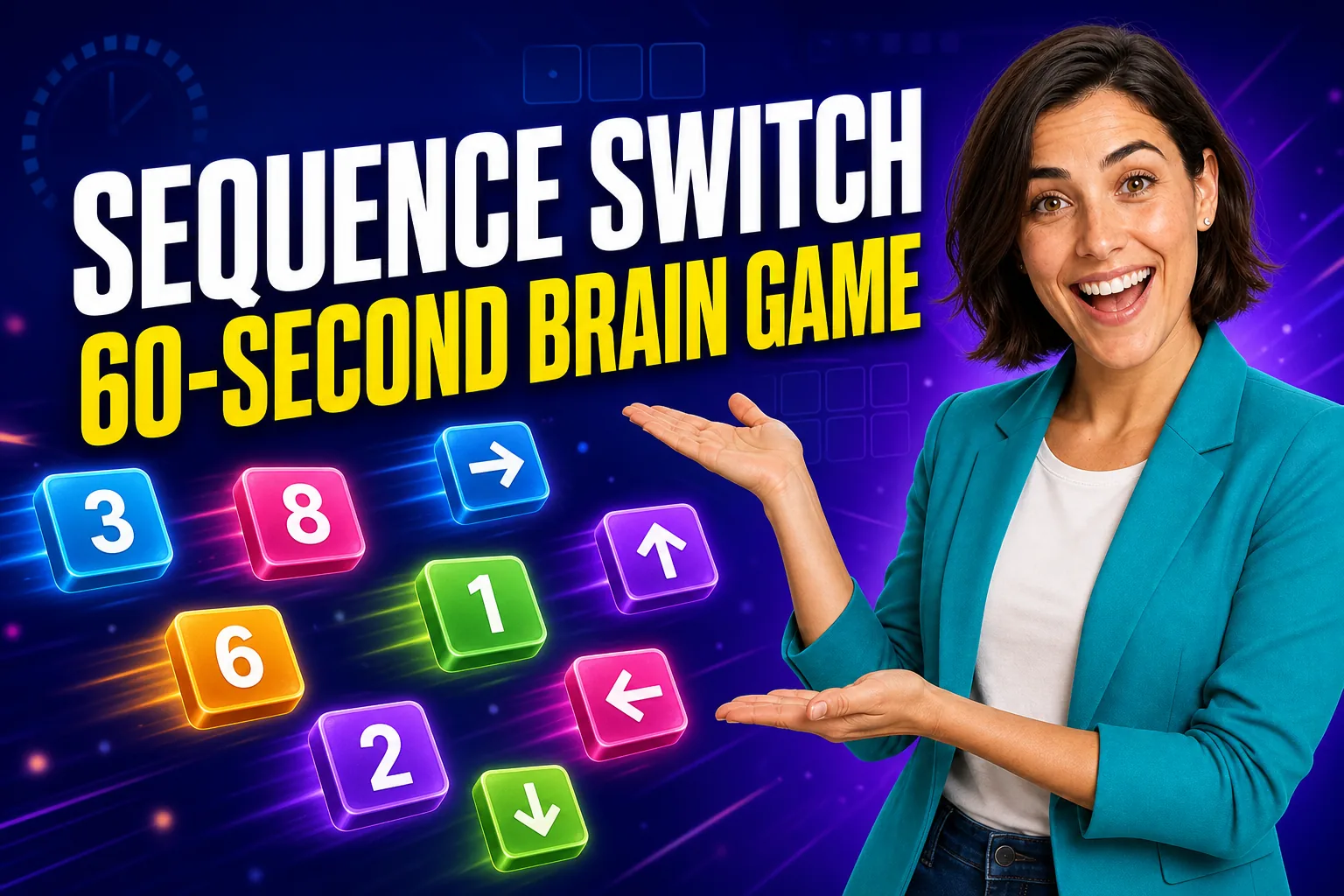 Maya excitedly presents Sequence Switch, a colorful 60-second number-order brain game
