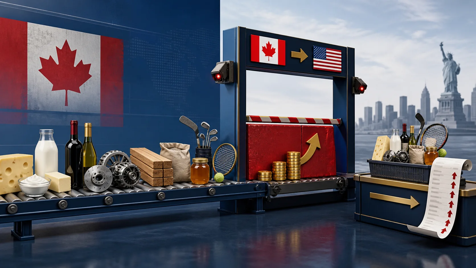 Selected Canadian dairy, wine, auto parts, lumber, honey and sporting goods pass through a tariff barrier before reaching U.S. stores