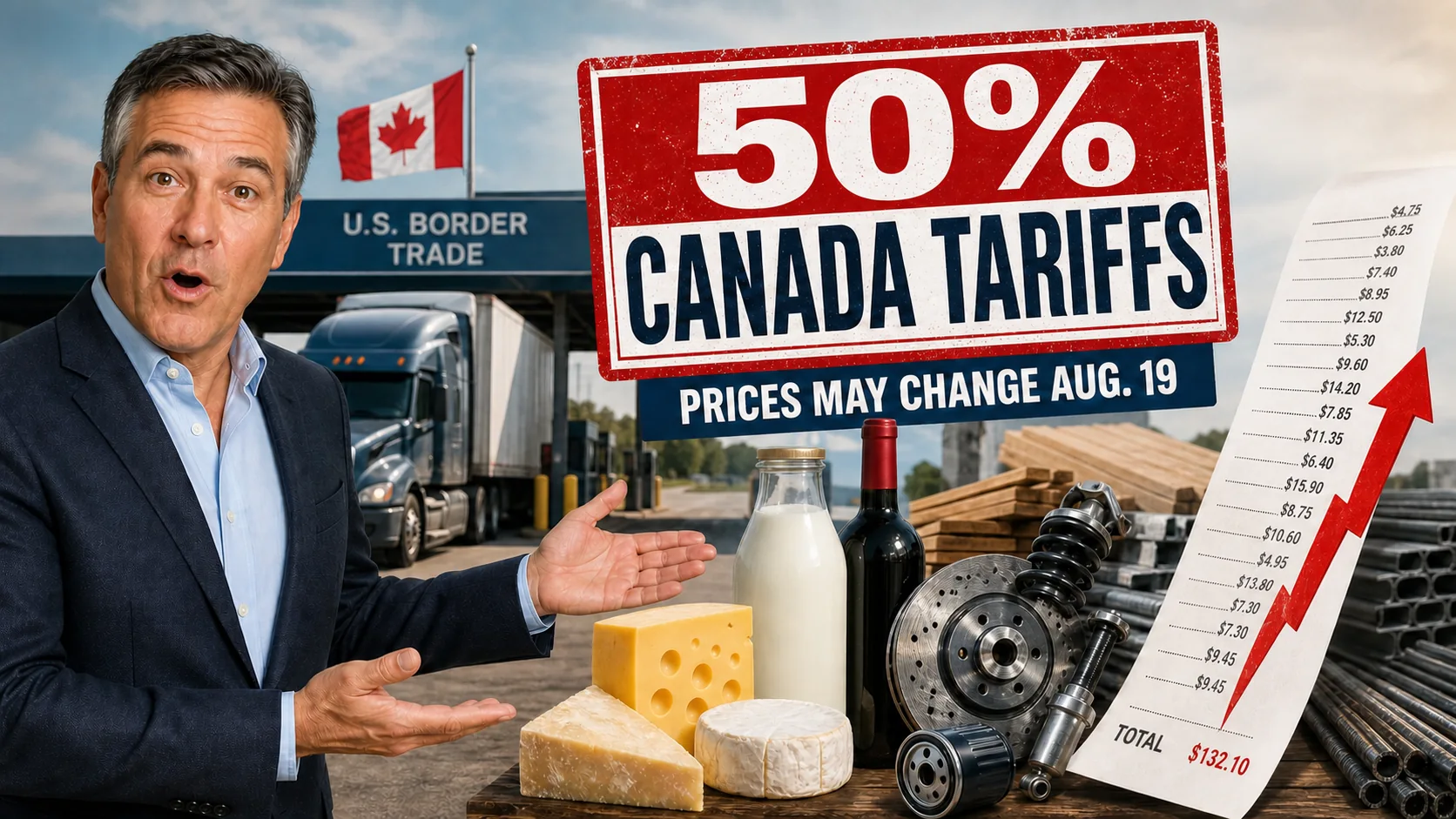 50 Percent Canada Tariffs Begin August 19 Daniel presents selected Canadian goods facing a new 50 percent U.S. tariff beginning August 19, 2026